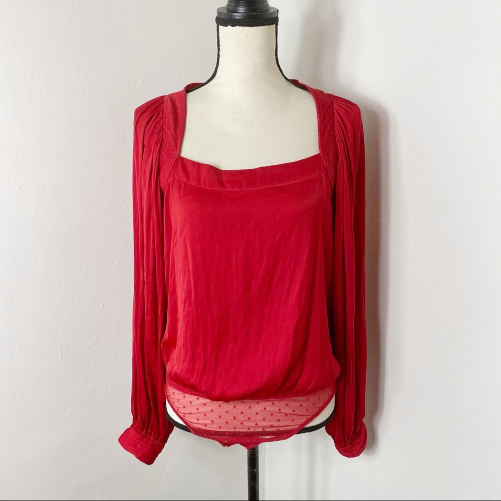 E Intimately Free People Red Long Sleeve Bodysuit XS - Picture 2 of 7